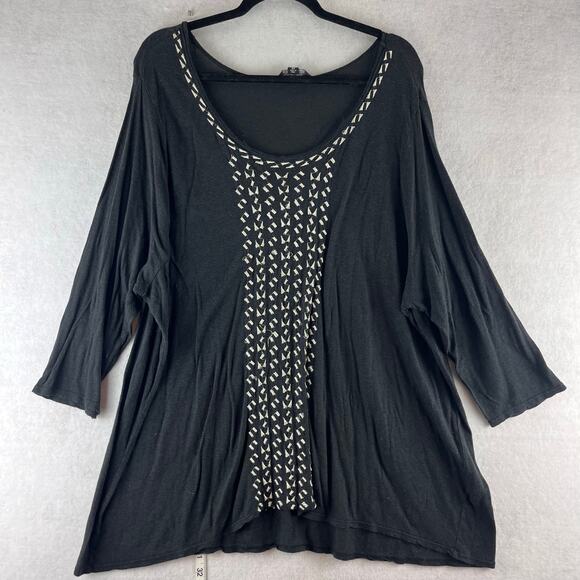 Lucky Brand 3/4 Sleeve Tunic Top Women's 3X Black Scoop Neck Comfort Boho Soft - Picture 1 of 6